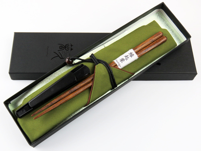 栗けずり箸先角　箸袋(緑)　箸先カバー セット